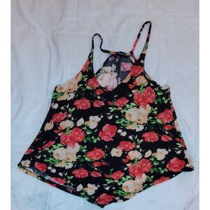 Love J Racerback Spaghetti Strap Tank Top Floral Lace Overlay Shirt Black Large